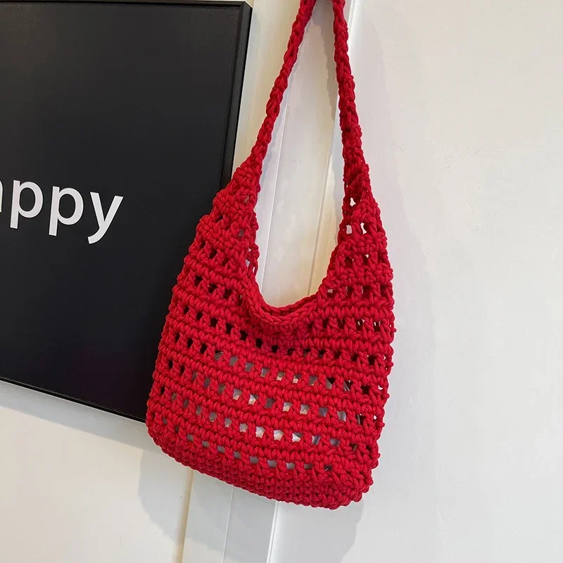 

Fashion Linen Woven Design Shoulder Bag Solid Hollow Out Casual Tote Handbag 2024 Hot Sale Bags for Women Bolsas Femininas