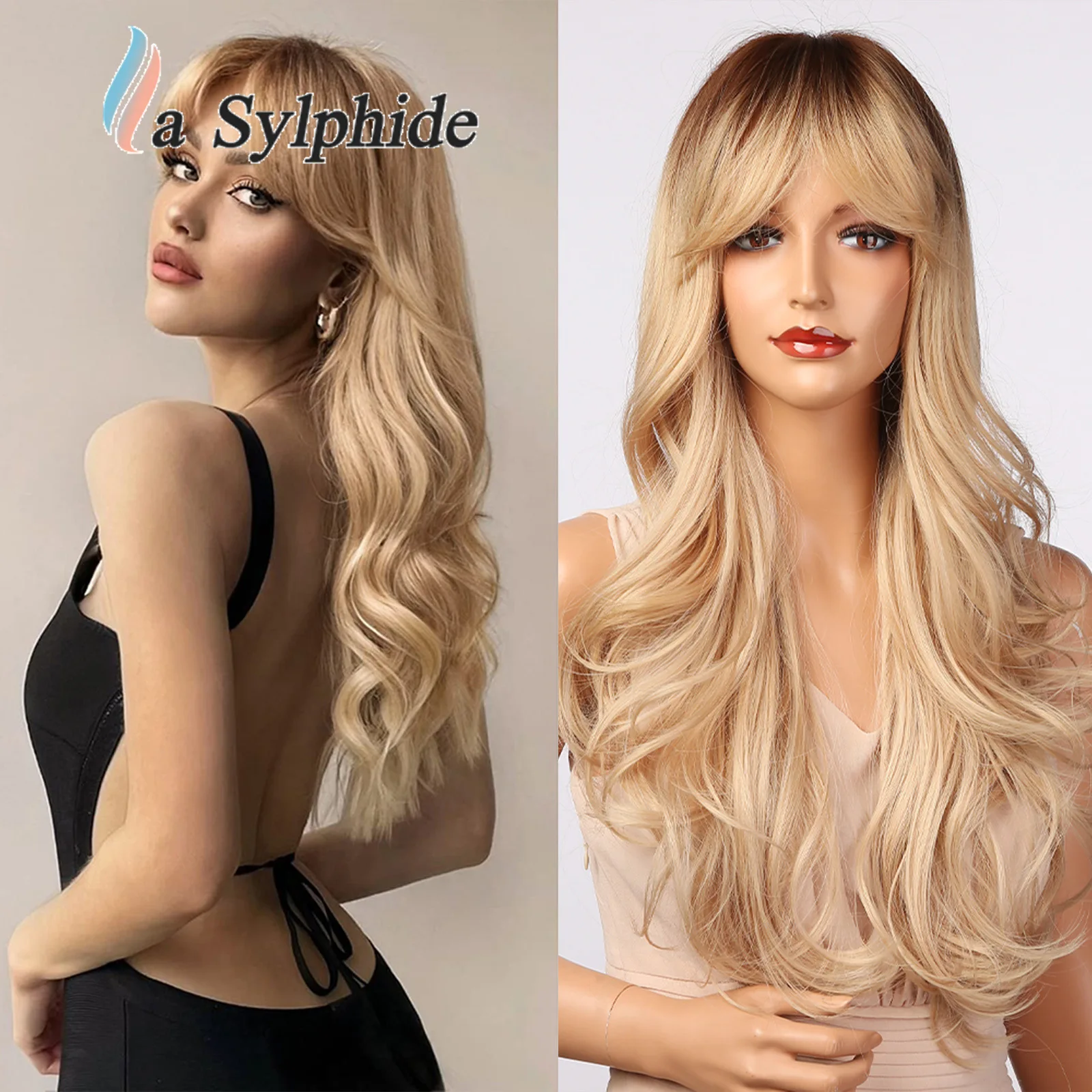 

Wig hot-selling bangs female full headgear mechanism chemical fiber blond synthetic long curly hair