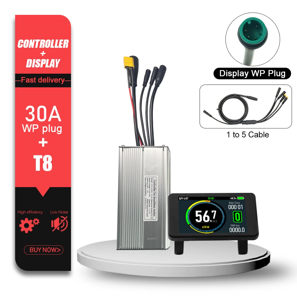 Elektrische Fiets KT Controller 36V 48V 17A-30A Waterdichte Stekker met Licht Functie LCD Display 250W-1000W Motor