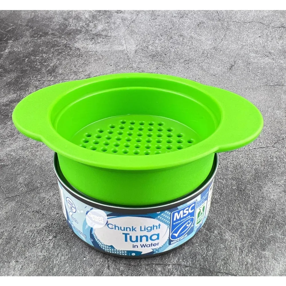 2 упаковки — банка, тунец, дуршлаг, пищевой пластик, без BPA, цельный дизайн, можно мыть в посудомоечной машине, подходит для банок стандартного размера