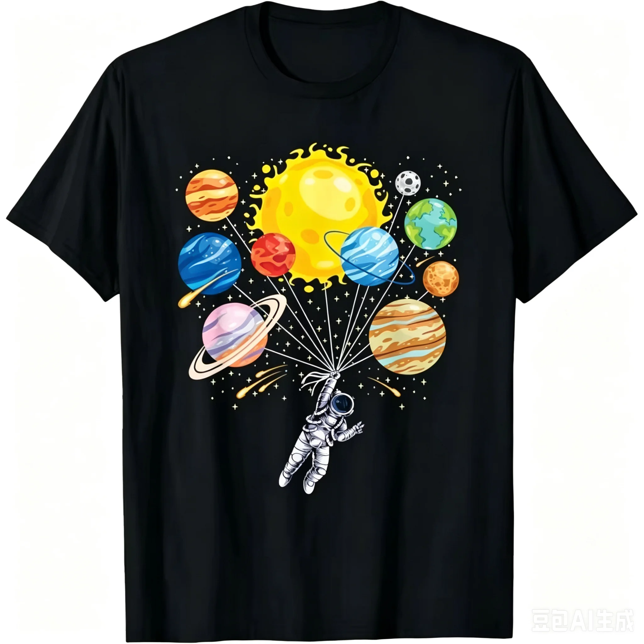 1pc Funny Astronaut Planet Space Solar System Cotton T shirt Unisex Men Women Kids Streetwear Casual Short Sleeve Tops