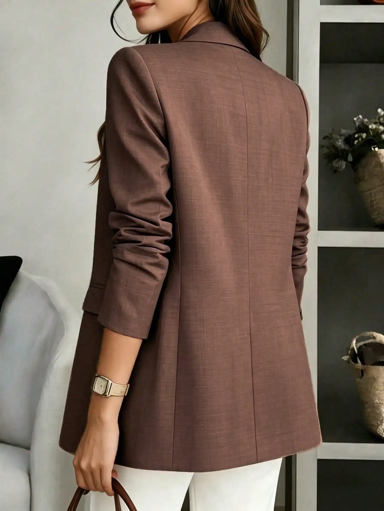 Elegant Slim-Fit Women's Blazer One-Button Commuter Business Casual Suit Jacket Long-Sleeve