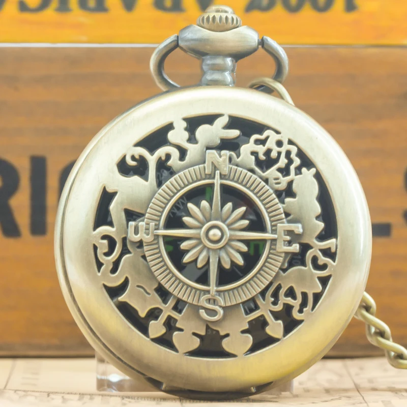 ヴィンテージ懐中時計ケース スチームパンク コンパス ギフト クォーツ チェーン シリーズ メンズ レディース 記念