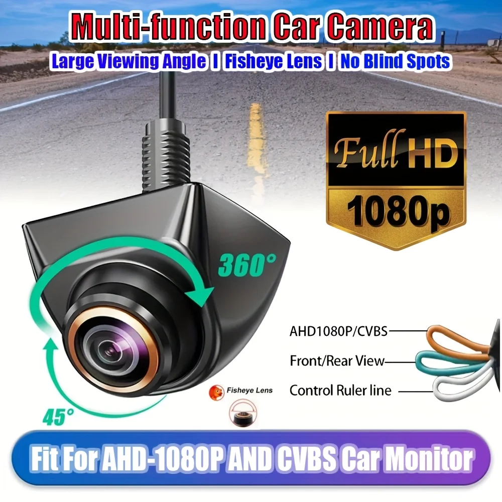 

Car Camera 170° Wide Angle Fish Lens Full Color Night Vision AHD-1080P/CVBS Switchable Front/Rear/Left/Right View Backup Camera