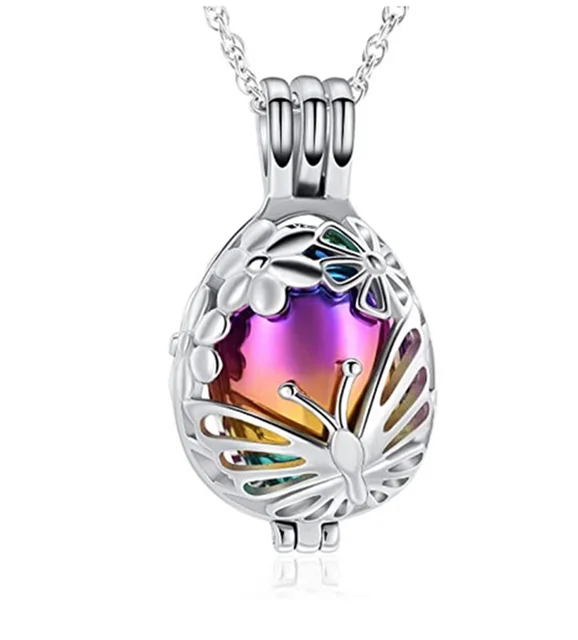 Butterfly Cremation Locket Necklace Urn Pendant For Ashes Keepsake Memorial Jewelry Women Men