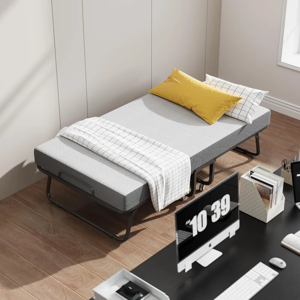 سرير قابل للطي مع مرتبة - إطار مزدوج الحجم مقاس 75 بوصة × 38 بوصة - سرير محمول قابل للطي للبالغين للضيوف - سميك 5 بوصات، ذاكرة F