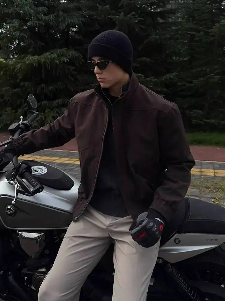 

Мужская мотоциклетная куртка, пальто, осень-зима 2022, мужская американская куртка-бомбер, крутая элитная байкерская куртка с обычными лацканами на плечах