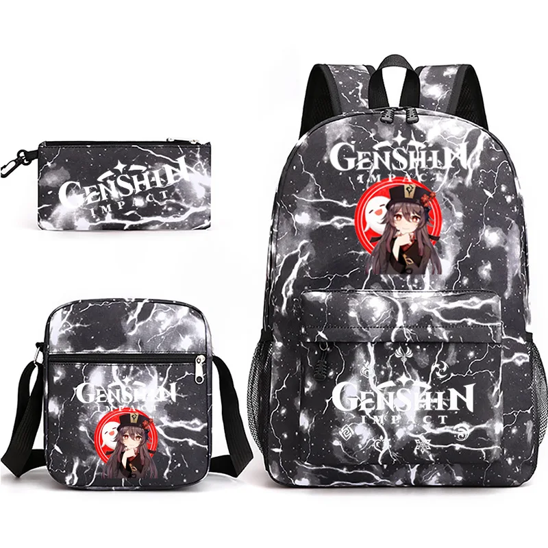 Trendy Popular Genshin Impact Print 3pcs/Set Student School Bags Laptop Daypack Backpack Inclined shoulder bag Pencil Case