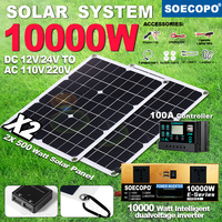 SOECOPO 10000W Complete For Home Camping Solar Kit 2x500W Panels 12V/24V To 110V/220V Two Outlets Inverter  100A Controller