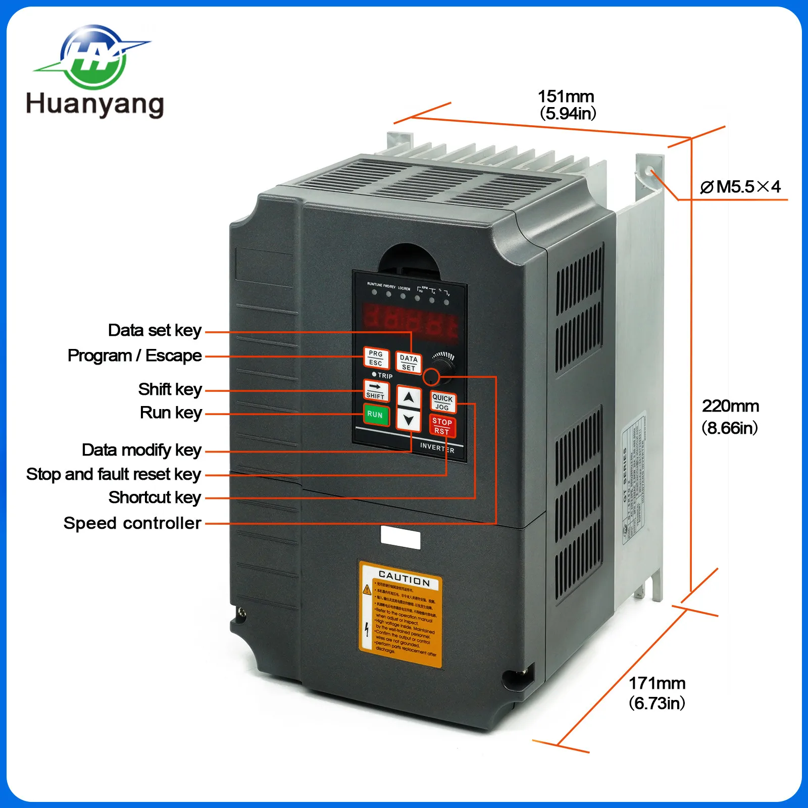 『EU Stock』Huanyang Vector Control Variable Frequency Drive vfd Inverter 7.5kw 380v 50 60Hz with Extension Cable and Clamp