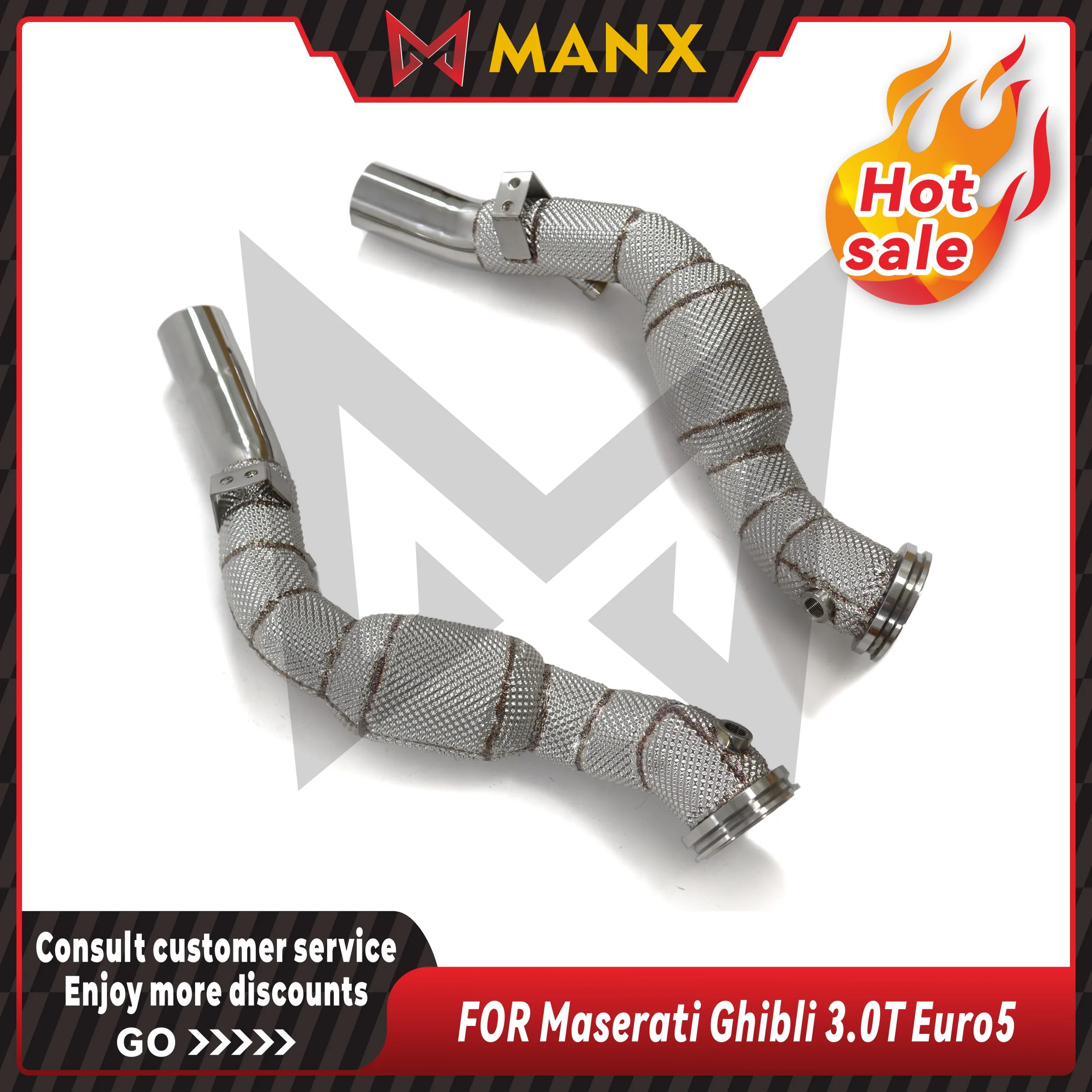 MANX Car Exhaust system for Maserati Ghibli 3.0T Euro5 Catalyzed Downpipe Catless Downpipe Stainless steels exhaust pipe