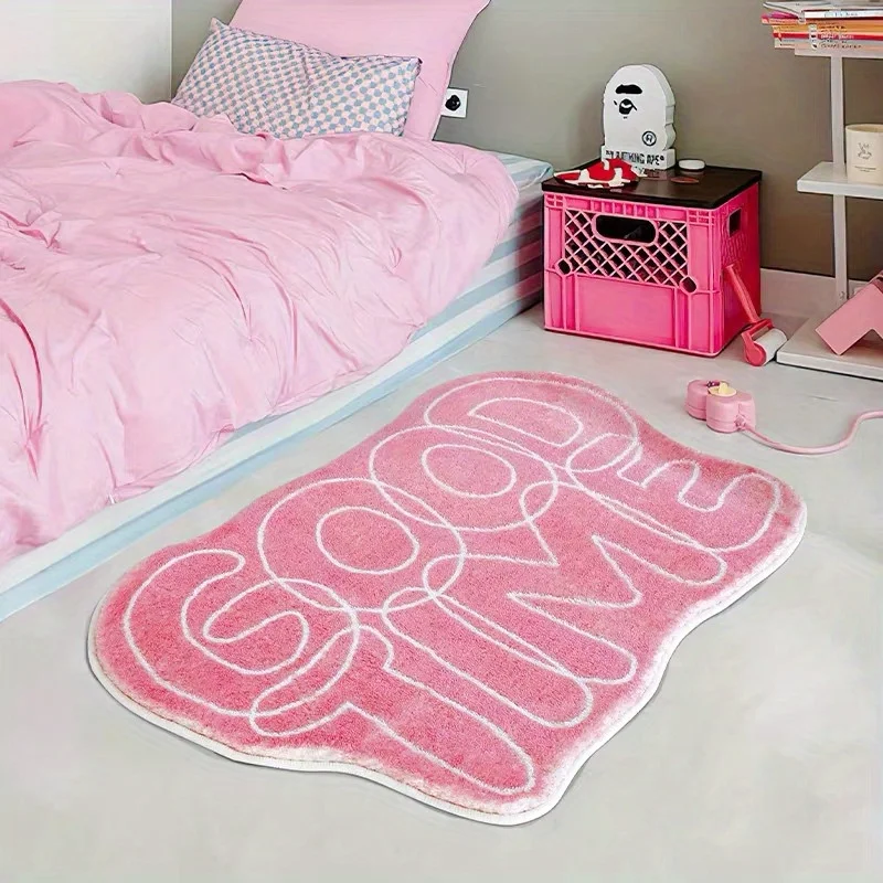 VIKAMA Alien Letter Plush Area Rug Non Slip Soft Bedside Mat Bedroom Dorm Living Room Indoor Floor Mat Home Decor