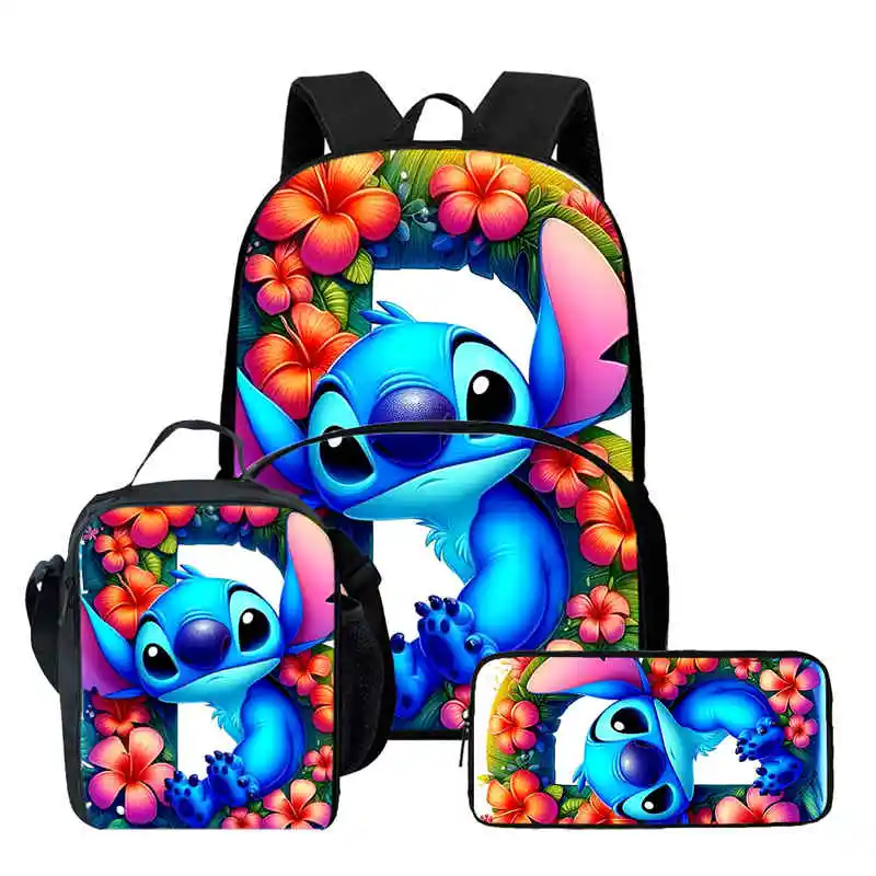 

Cartoon Stitch Child Backpack with Front Pocket,Lunch Bags,Pencil Bags for Aged 5-10,Cartoon School Bags for Boys Girls