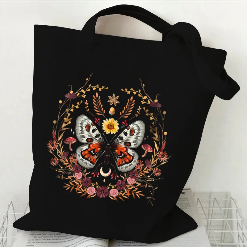 Women Tote Bags Flower Butterfly Graphic Lightweight Pattern Designer Shopper Bag Vintage Flower Technically Print Women Handbag