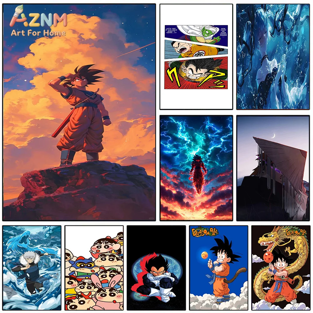 AZNM Dragon Ball & Crayon Shin-chan, Impresión Artística en Lienzo de Anime, Goku Vegeta Shenron, Sin Marco, Decoración para el Hogar