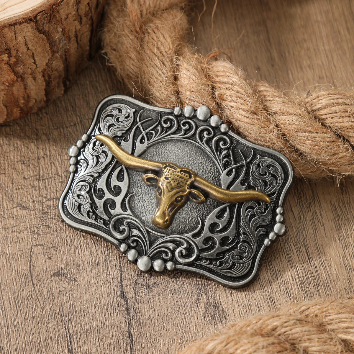 A Belt Buckle Head, Retro Style, Western Cowboy Theme, With Metal Relief Design on the Buckle Head.