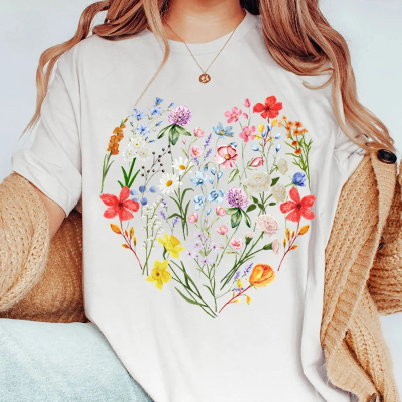 

Funny Vintage Wildflower Print T-shirts For Women Summer Round Neck Tee Shirt Femme Fashion Casual T-shirts