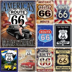 USA Route 66 Metal Signs Wall Poster Plaque Warning Sign Vintage Iron Painting Decoration for Home Cafe Living Room Club Bar