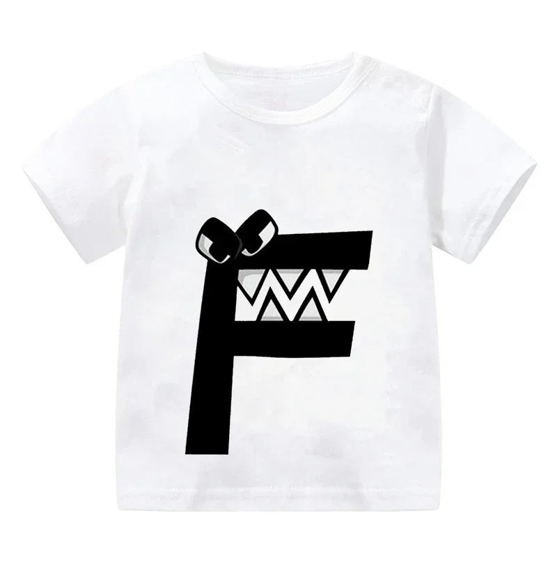 Summer Casual Alphabet Lore T-Shirt for Kids Short-Sleeved Cartoon Anime Game Series Print Boys' Clothing
