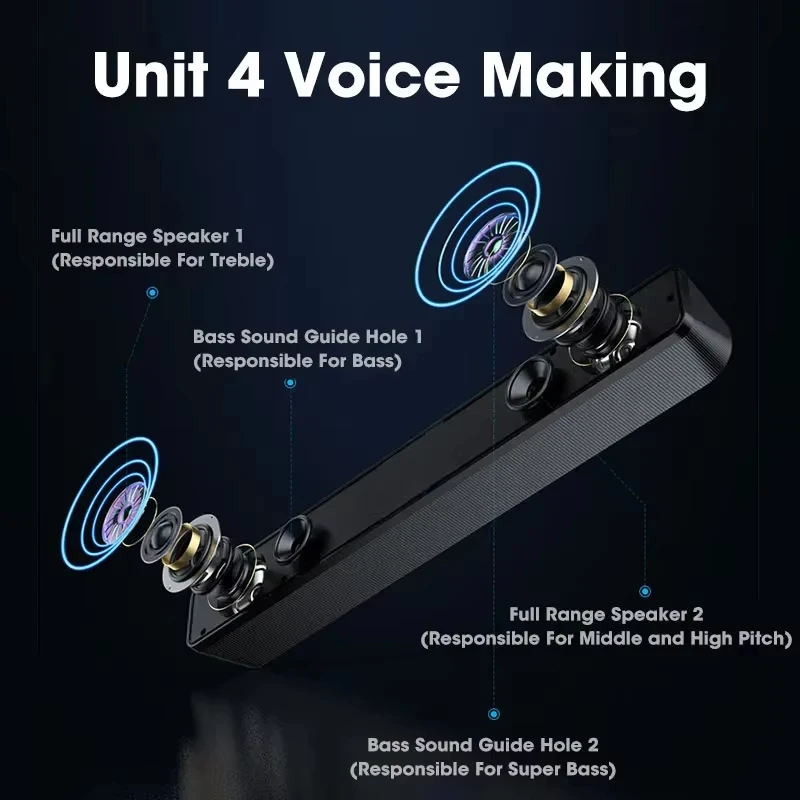 Bluetooth Soundbar for Home Theater with Subwoofer 4D Surround Wired Stereo Speaker Strong Bass for TV Computer