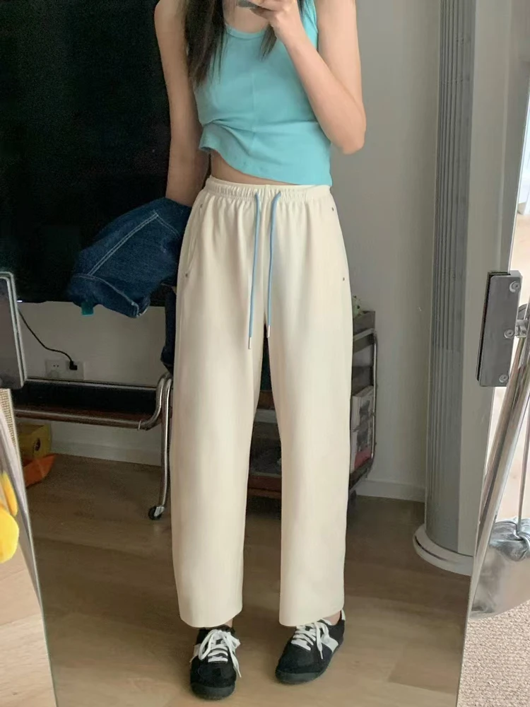 

SEAWHEN Women's Casual Straight Leg Pants Color Blo Design Slimming Effect l Waist Elastic Cotton Blend Spring 2025