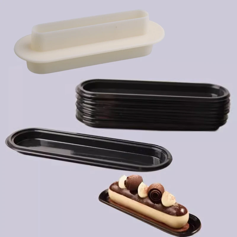 

Пластиковый овальный двусторонний режущий штамп для изготовления десертного пирога, белая форма для резки, черные длинные лотки для мусса, кондитерские поддоны, инструменты для торта