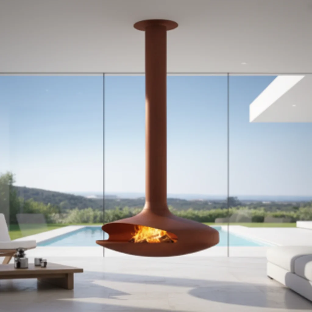Sleek Saucer Hanging Alcohol & Wood Fire Pit with Steel Mounting Rod Perfect for Gatherings & Ambient Use