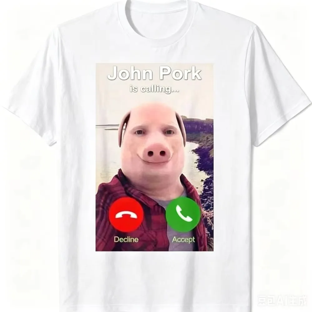 John Pork ruft an – lustiges T-Shirt mit John Pork-Meme, Damen, lässiger Schnitt, Rundhalsausschnitt, kurze Ärmel, klassisches Design, Y2K-Kleidung. – Detail 5