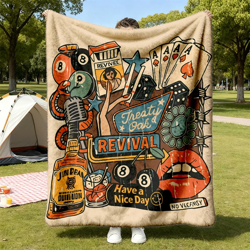 Treaty Oak Revival Colors Flannel Blanket, Western Music Cozy Blanket, Music Lover Gift, Country Flannel Throw
