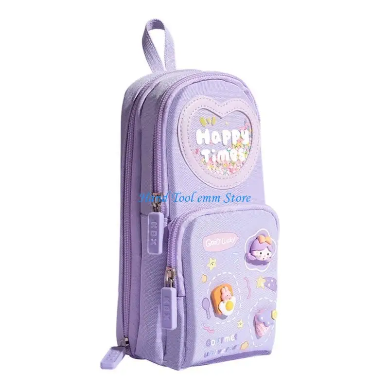 

H37F Large Capacity Zippered Pen Pouches Three Layer Pencil Case Standing up Pen Case