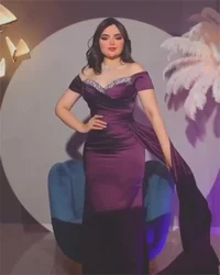 Customized Fashion Off-the-shoulder Mermaid Anke Length Evening Dresses Paillette / Sequins Satin Formal Occasion Gown