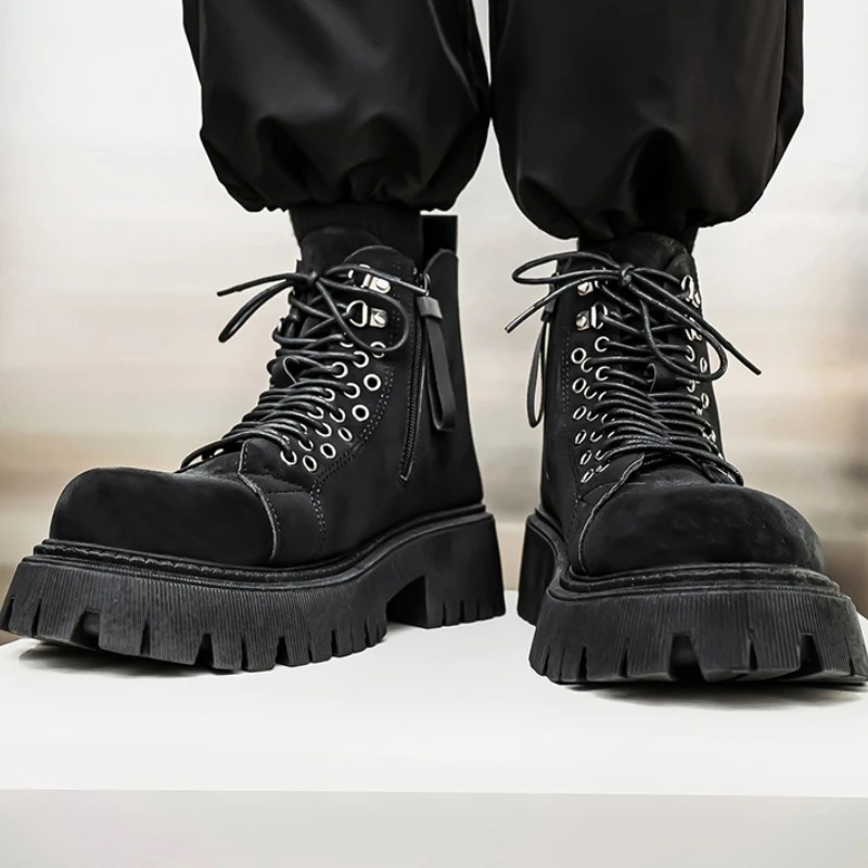 

Мужские весенне-осенние рабочие ботинки на плоской подошве со средним верхом и круглым носком на шнуровке, высококачественная брендовая уличная одежда в нишевом стиле