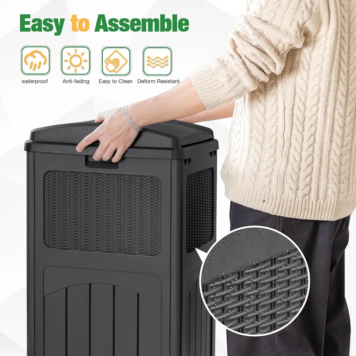 30 Gallon Trash Can, Resin Outdoor Garbage Can with Lid, Customized