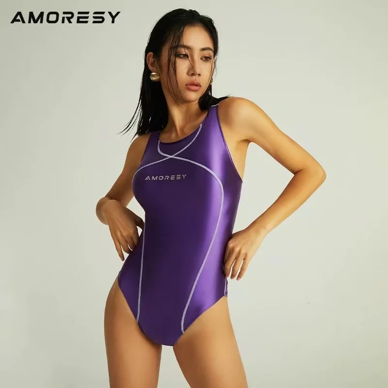 KNOW DREAM Swimwear Highlight Purple One Piece Ins Triangle Anti UV Transparent Thermal Spring Spandex Racing Swimwear