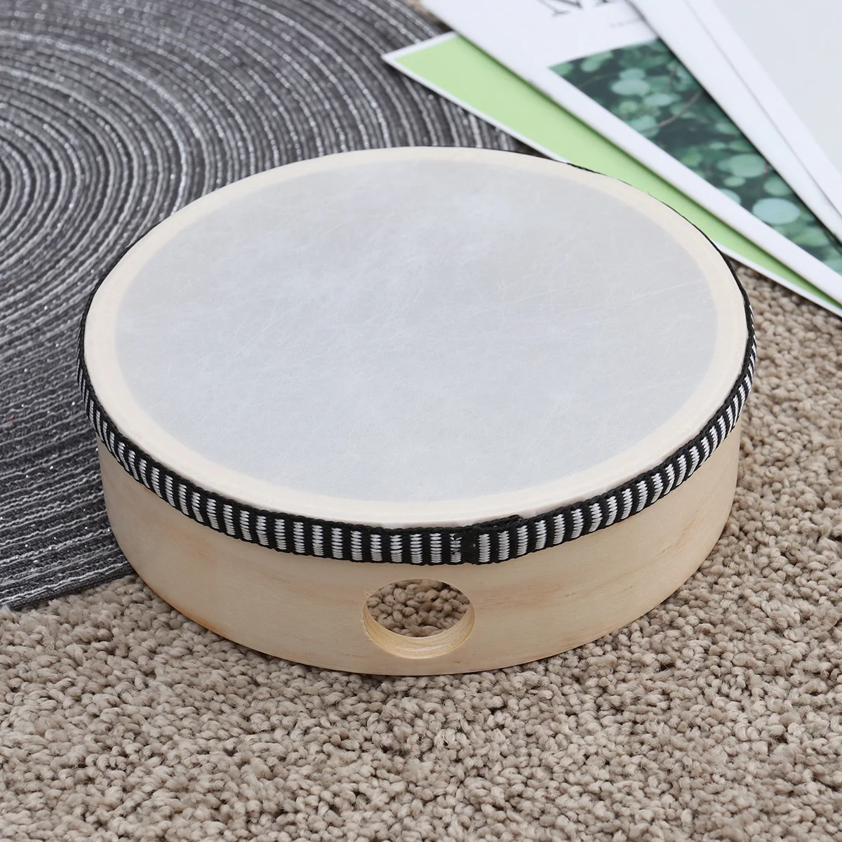 

Early Educational Tambourine Drum Natural Wooden Hand Held Orff Percussion Musical Educational Toy Instrument for