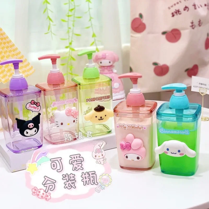 New Sanrio Candy Color Soap Bottle HelloKitty Cinnamoroll Girly Heart Press Bottle Bathroom Shower Gel Shampoo Dispensing Bottle