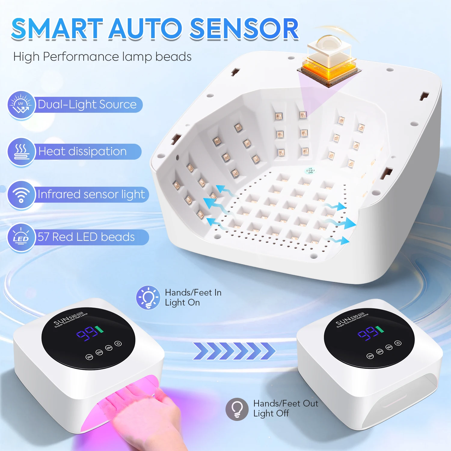 充電式ネイルドライヤー 57 LED ネイルランプ UV ジェルネイルポリッシュ硬化ネイルランプ スマートセンサー付きマニキュアサロンツール