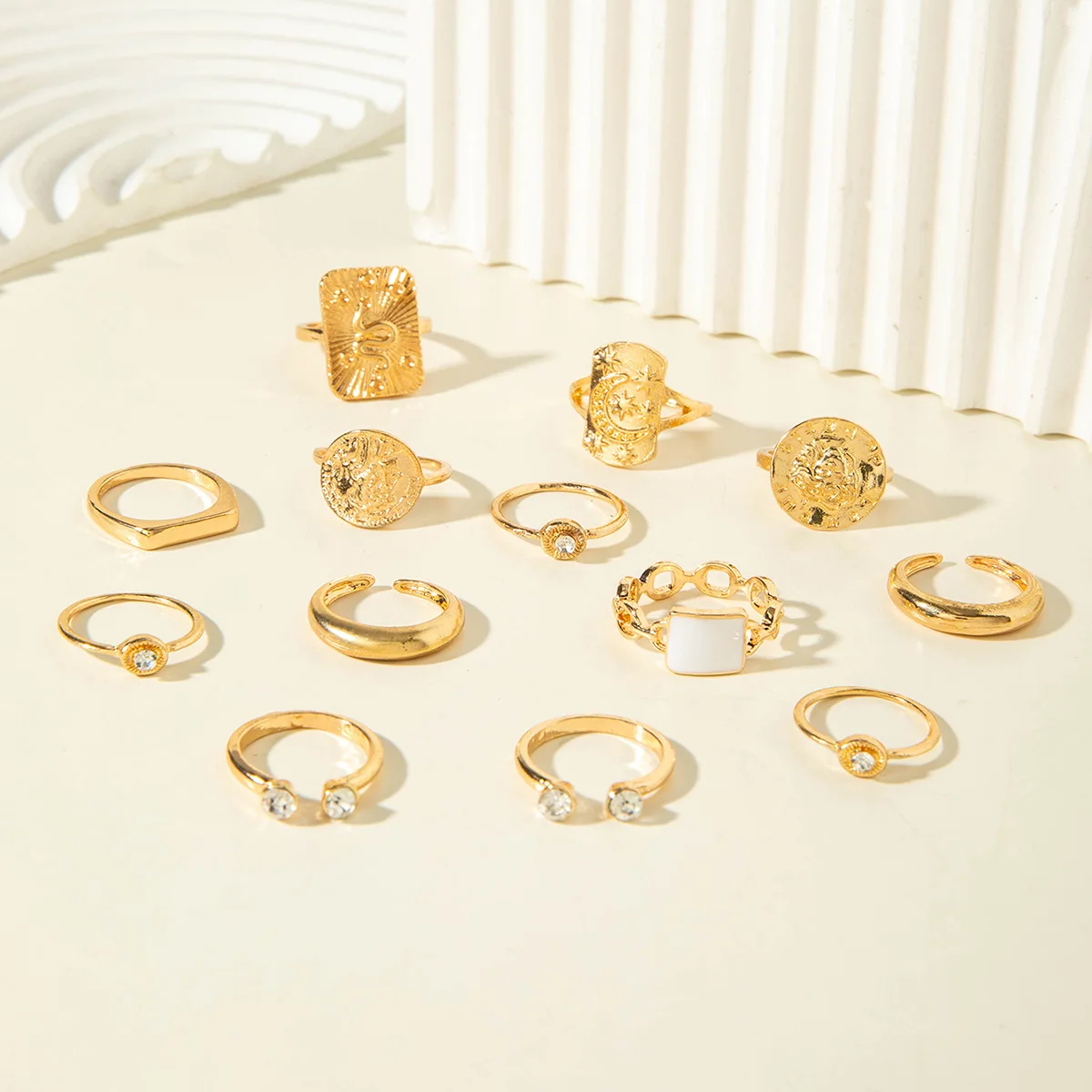 13 قطعة/المجموعة الهيب هوب الشرير غير النظامية المعادن افتتاح خواتم النساء خمر الذهب اللون المفصل حلقة مشتركة مجوهرات الحفلات هدية ﻿