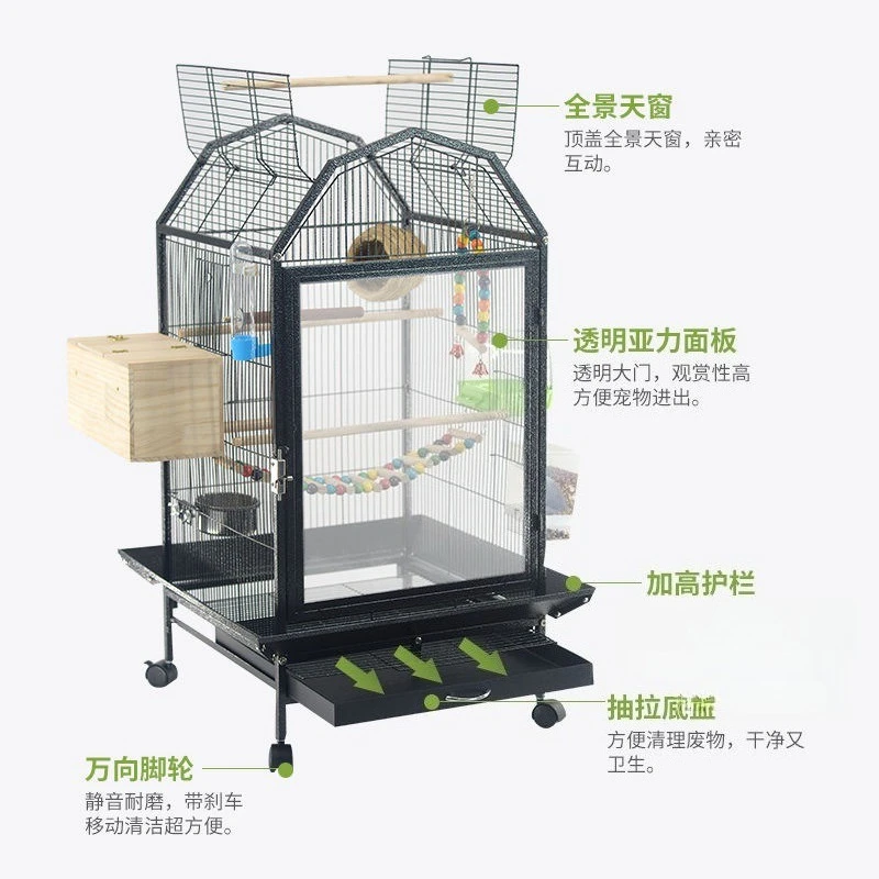 Pet cage Di anti-sprinkling transparent acrylic bird cage high-end large villa large parrot cage