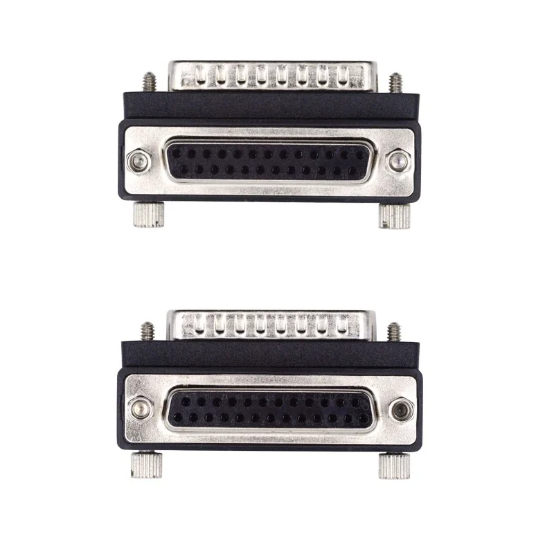 Adaptador Conversor Paralelo DB25 Macho para Fêmea com Rosca, Conector em Cotovelo 90 Graus LPT/AES/EBU, Junção de Cabeça D-SUB 25 Pinos RS232