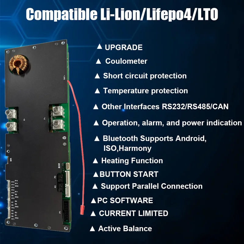 JIKONG Smart Inverter BMS with 1A Active Balance 8S 16S 24V 48V Lifepo4 Li-ion LTO for Inverter Family Energy Storage Board