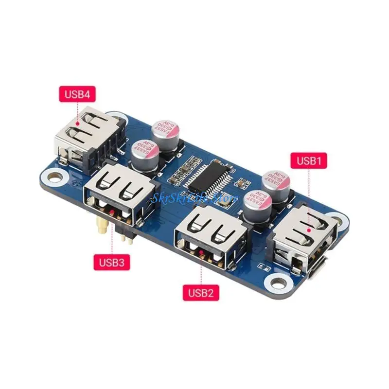 E65E USB Hub Hat Hat Board partida para RPI 0 2 W WH 3A 3B 3 MODELA B 4 4B Caixa Acessórios