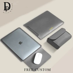 Aangepaste Initialen Pu Lederen Laptoptas Graveren Logo Groothandel 15 Inch Computer Aktetas Zakelijke Draagbare Muis Usb Opbergtas