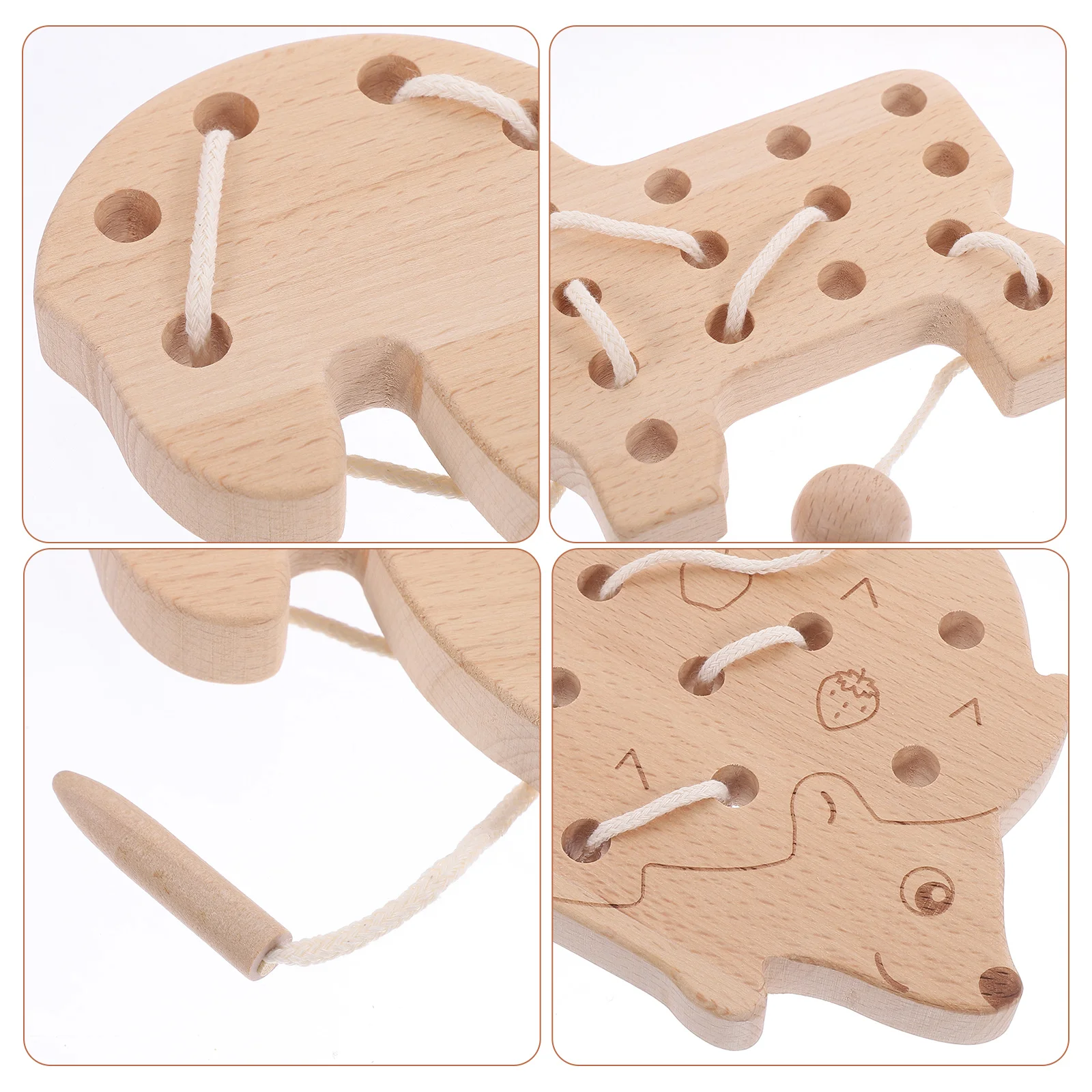 

Wooden Threading Lacing Game Kids Educational Cognitive Toy Animal Shaped Board Fine Wood Threading Toy Motor Skills