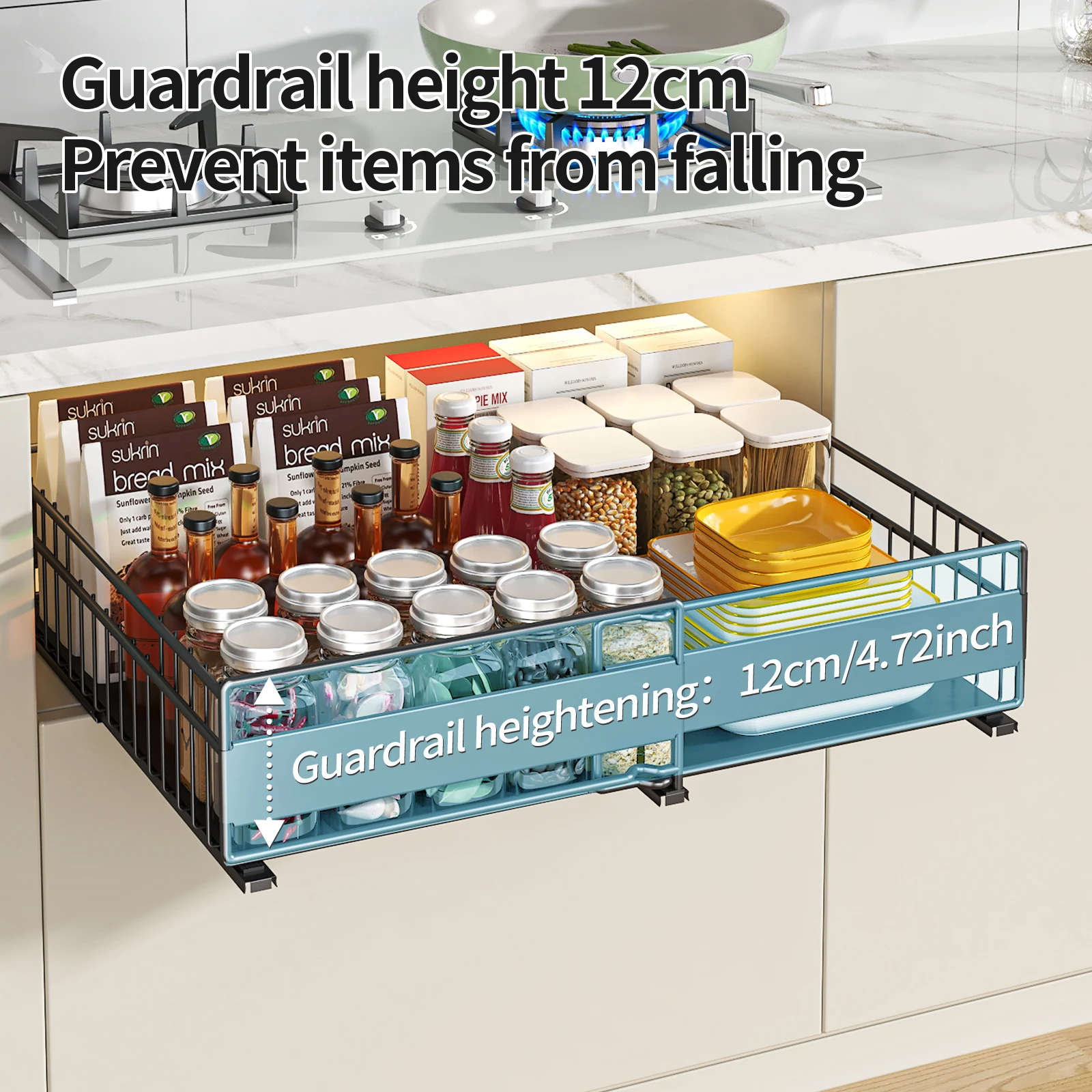 Kitchen Cabinet Storage Rack Retractable Punch-free Drawer-type Pot Seasoning Bowl and Dish Pull-out Basket Under The Sink Rack