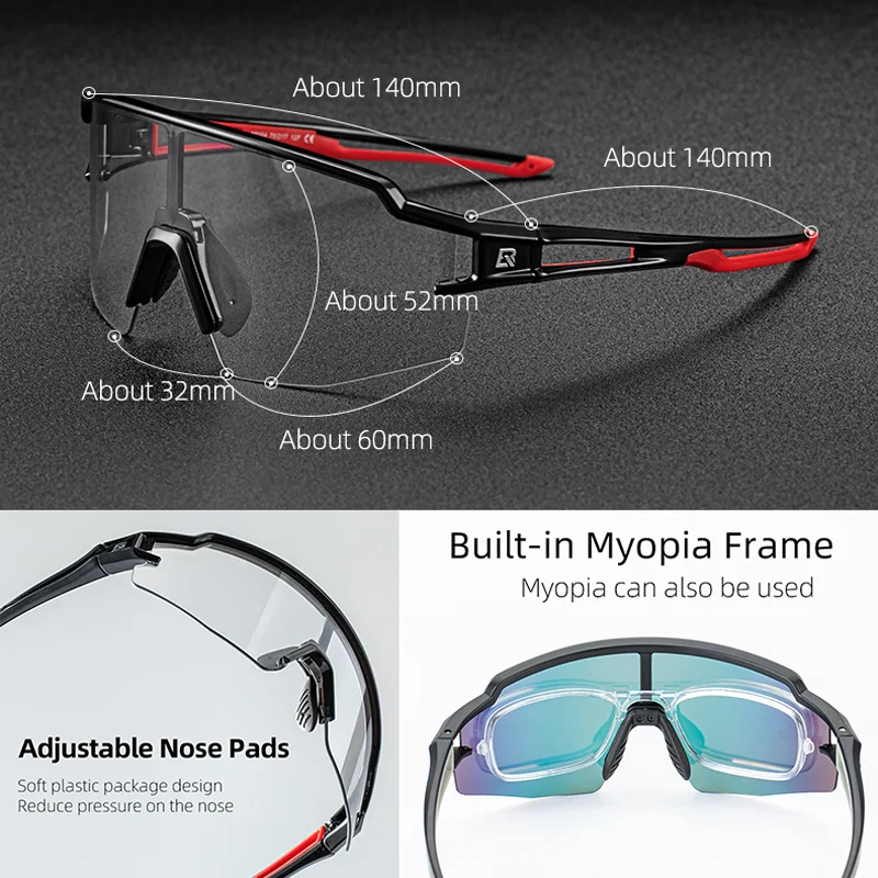 ROCKBROS Photochromic Cycling Bike Glasses Polarized Built-in Myopia Frame Sports Sunglasses Glasses Cycling Eyewear Goggle