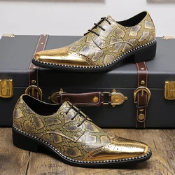 Snakeskin Grain Formal Shoes Leather Oxfords for Men Dressing Wedding Men's Brogues Office Shoes Lace Up Male Zapatos De Hombre