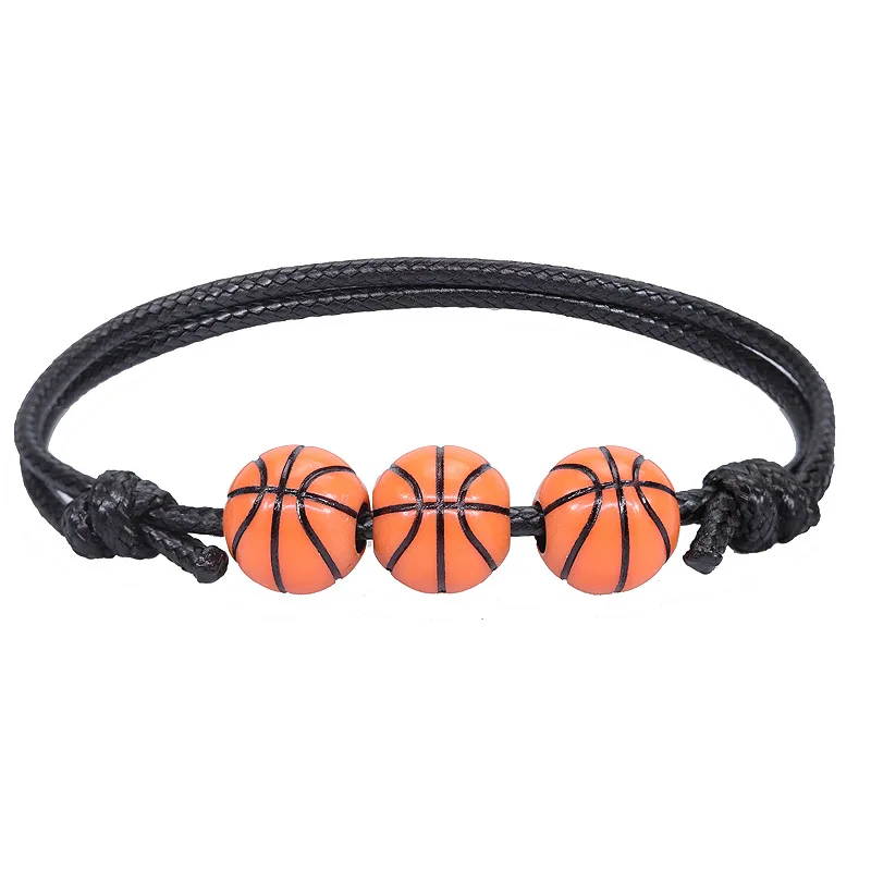 New Basketball Baseball Bracelet Wax Line Woven Tennis Rugby Bracelet Boys Girls Sports Jewelry BR1001