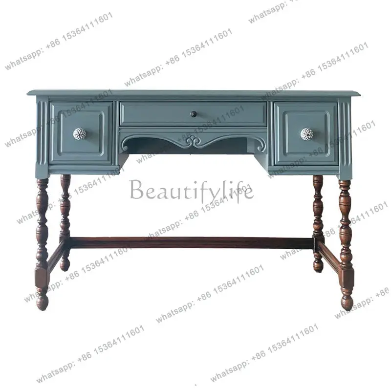 

French retro carved solid wood desk European American light luxury writing desk computer desk