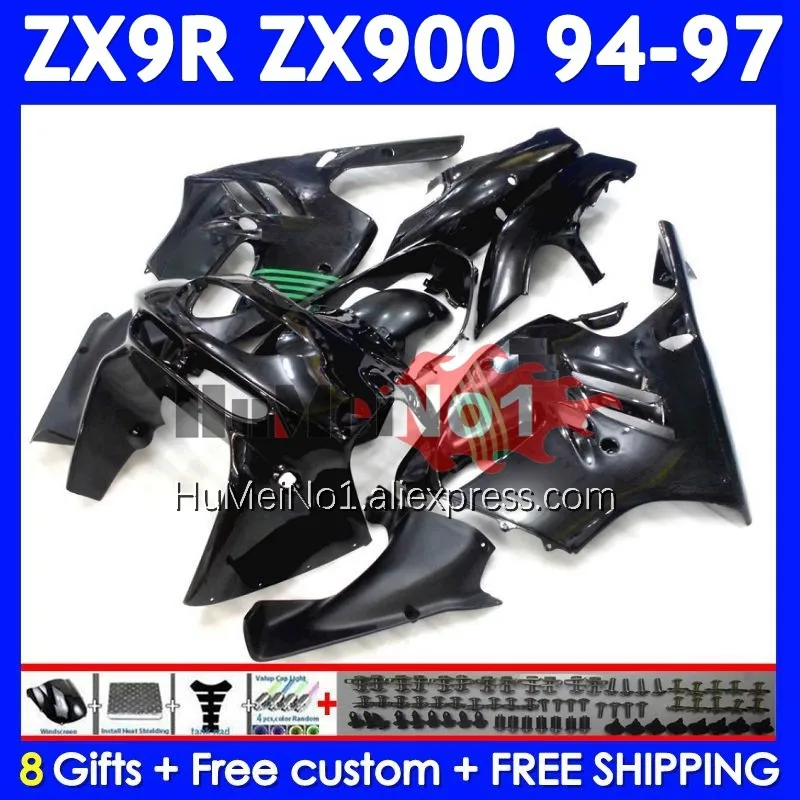 Body Kit For KAWASAKI NINJA ZX-9R 900CC ZX 9 R 9R 900 212No.1 ZX9R 94 95 96 97 Glossy black ZX900 1994 1995 1996 1997 Fairings